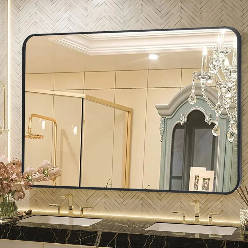 Specchio rettangolare YJ-9070 con cornice in alluminio colore nero 90x70 cm.