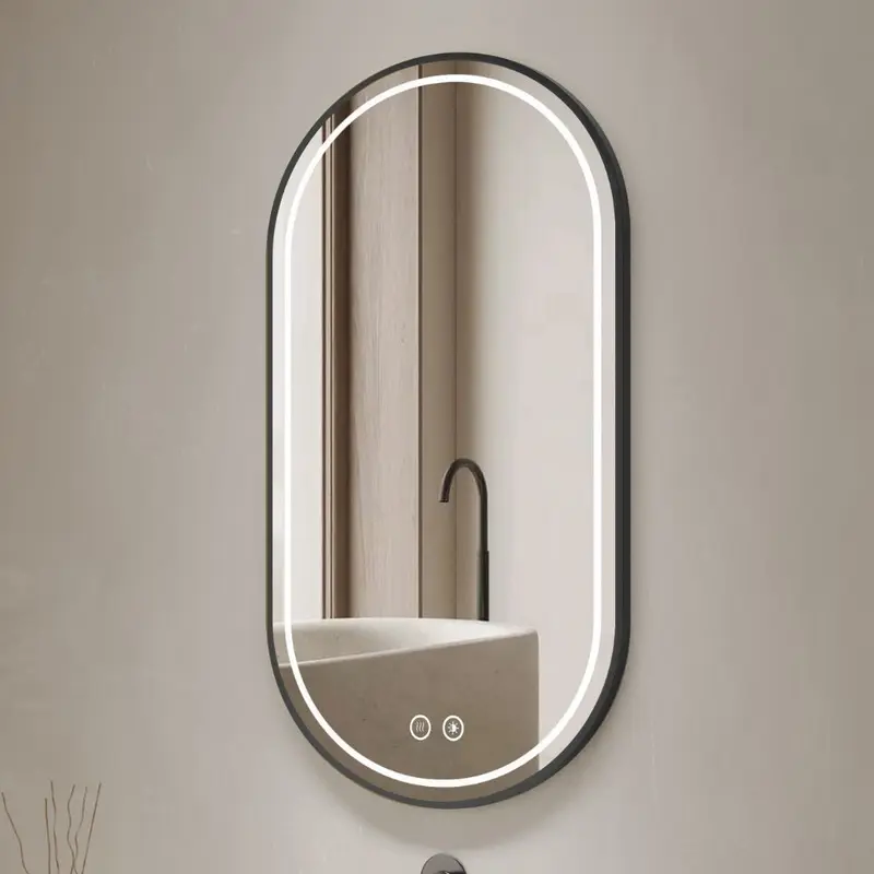 Specchio smart ovale YJ-2004BL con cornice nera in acciaio inox satinato 90x60 cm.