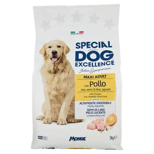 SPECIAL DOG EXCELLENCE CROCCANTINI 3KG MAXI ADULT CON POLLO RISO,SEMI DI LINO,AGRUMI