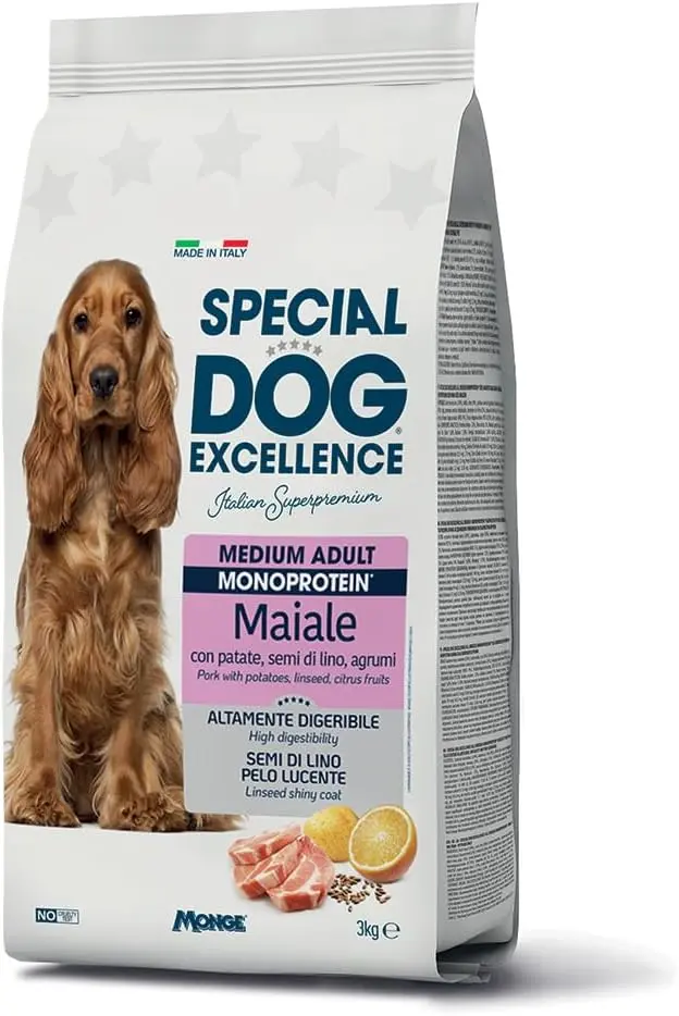 SPECIAL DOG EXCELLENCE CROCCANTINI 3KG MEDIUM ADULT MONOPROTEIN MAIALE CON PATATE,SEMI DI LINO,AGRUMI