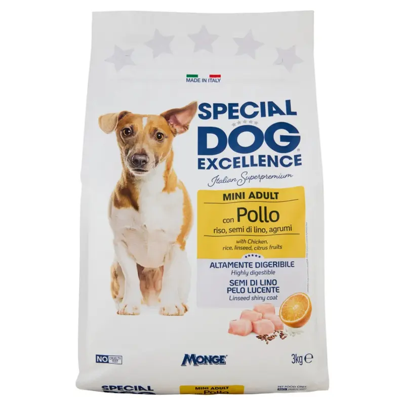 SPECIAL DOG EXCELLENCE CROCCANTINI 3KG MINI ADULT CON POLLO RISO,SEMI DI LINO,AGRUMI