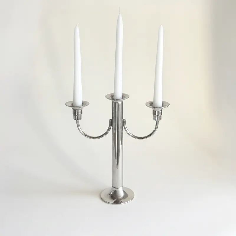 Stainless Steel Candle Holder | 3-Arm · Art Deco · 25 cm