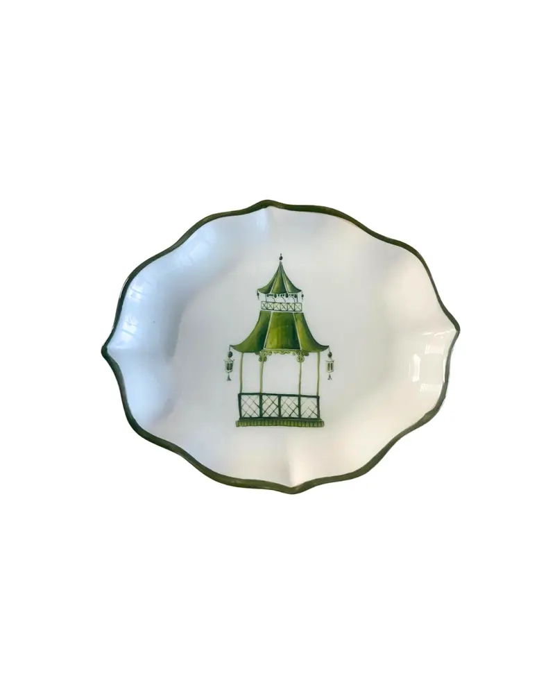 Sveva's Home Ceramic Green Pavilion Design Bread Plate Set of 4