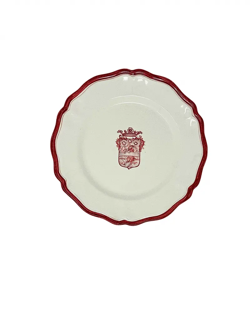 Sveva's Home Ceramic Hand Painted Red Crest Scalloped Big and Small Dining Plates Set of 4