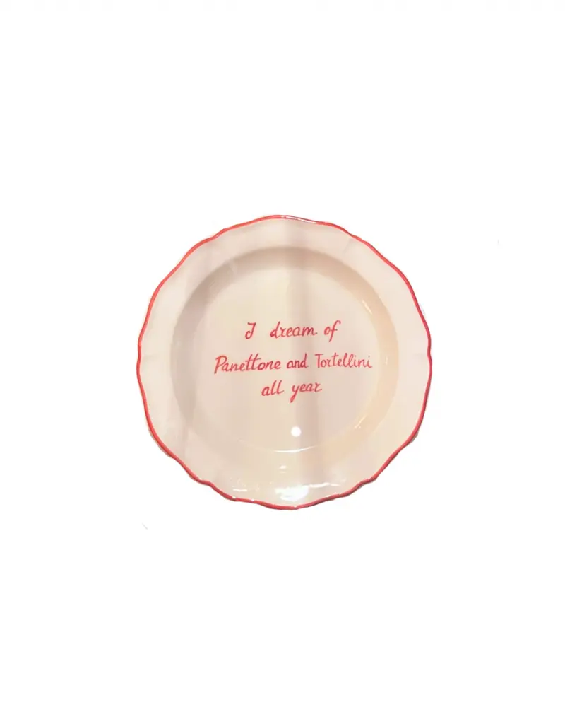 Sveva's Home Ceramic "I dream of Panettone and Tortellini all year" Ceramic Scalloped Plate Set of 4