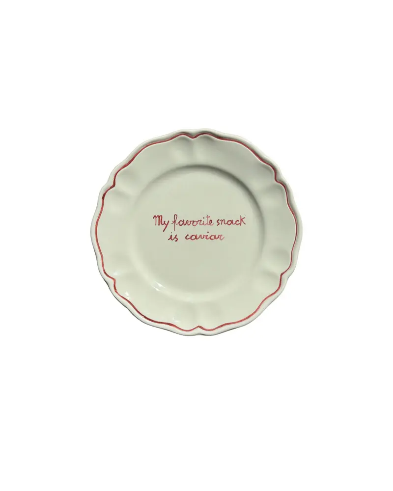Sveva's Home Ceramic "My favorite snack is caviar" Ceramic Scalloped Plate Set of 4