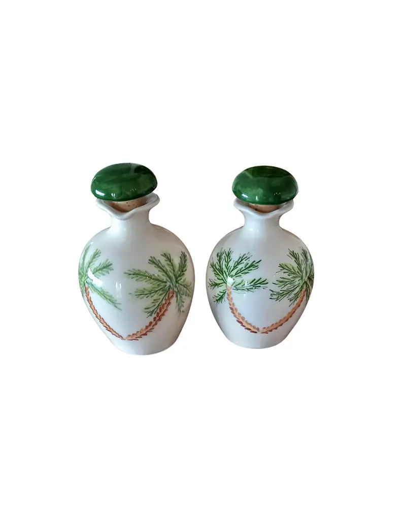 Sveva's Home Ceramic Palm Tree Olive Oil and Vinegar Bottles Set of 2