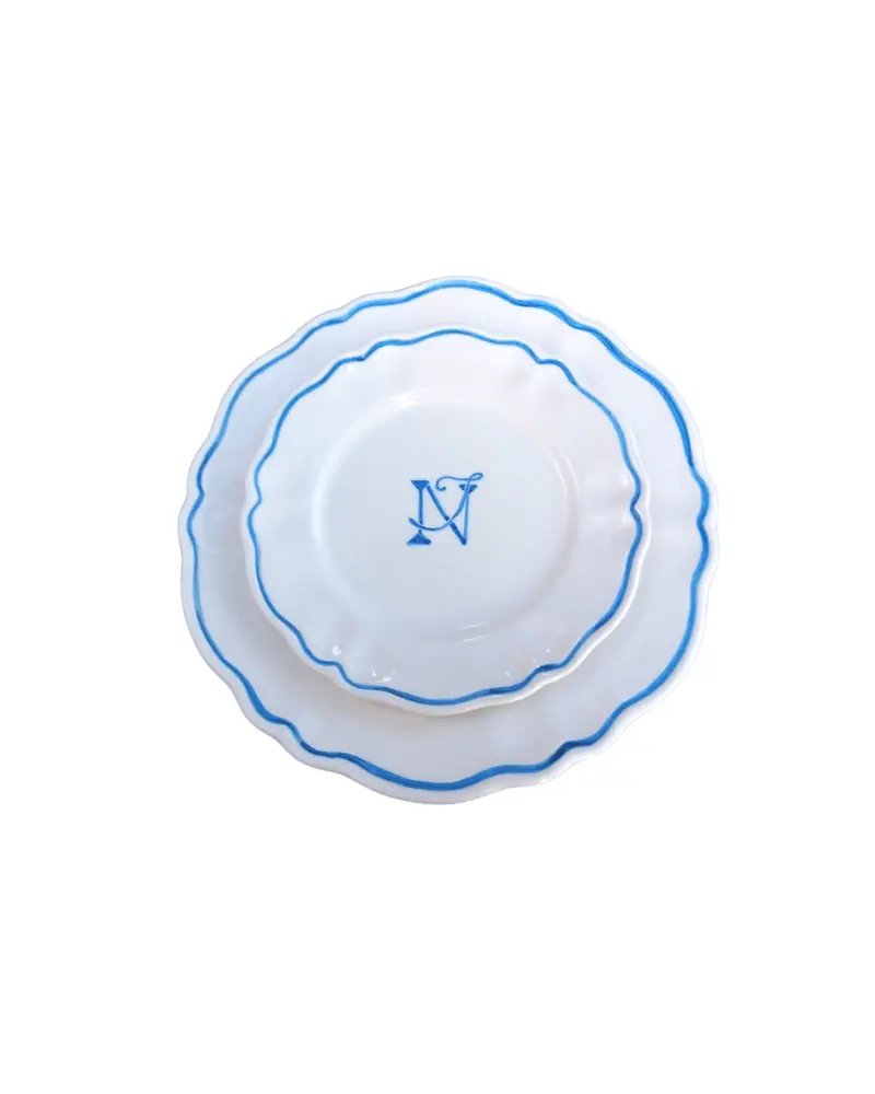 Sveva's Home Ceramic Personalised Monogram Scalloped Big and Small Dining Plates Set of 4