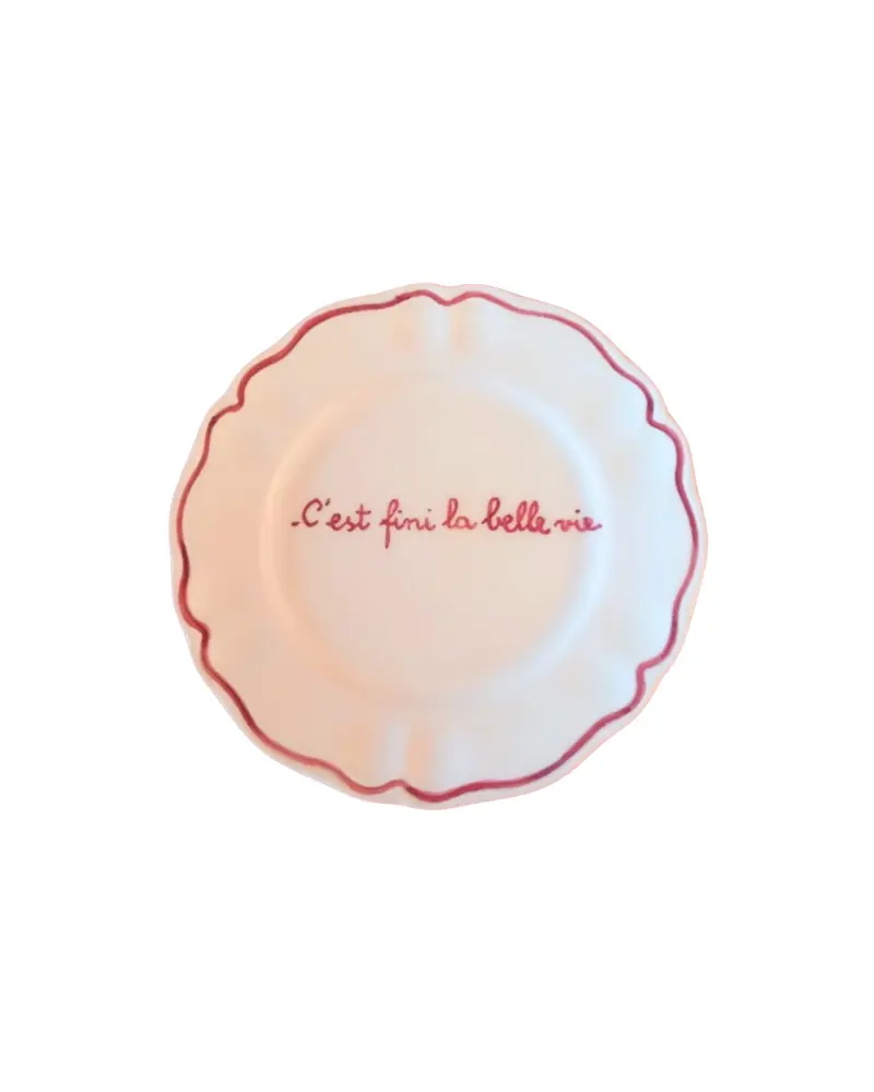 Sveva's Home "Ces't fini la belle vie" Ceramic Scalloped Plate Set of 4