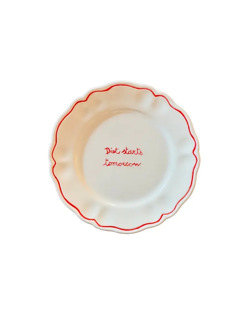 Sveva's Home "Diet Starts Tomorrow" Ceramic Scalloped Plate Set of 4