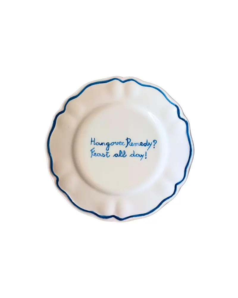 Sveva's Home "Hangover Remedy? Feast all day!" Ceramic Scalloped Plate Set of 4