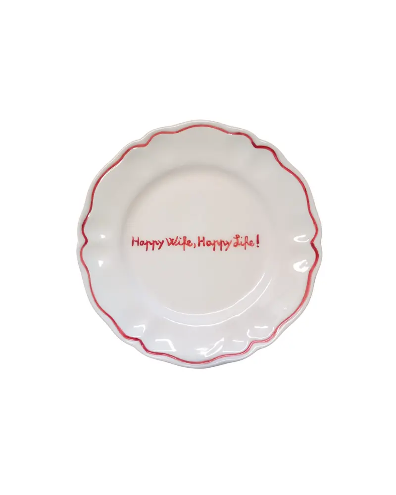 Sveva's Home "Happy Wife, Happy Life!" Ceramic Scalloped Plate Set of 4