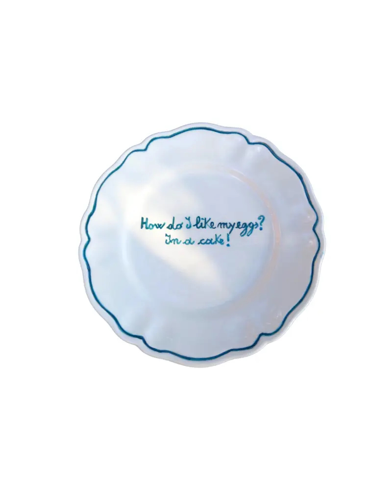 Sveva's Home "How do I like my eggs? In a Cake!" Ceramic Scalloped Plate Set of 4