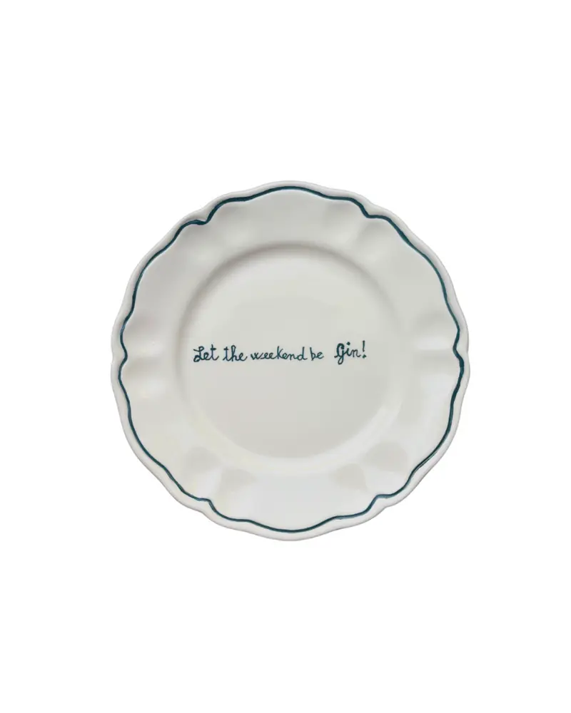 Sveva's Home "Let the weekend be Gin!" Ceramic Scalloped Plate Set of 4