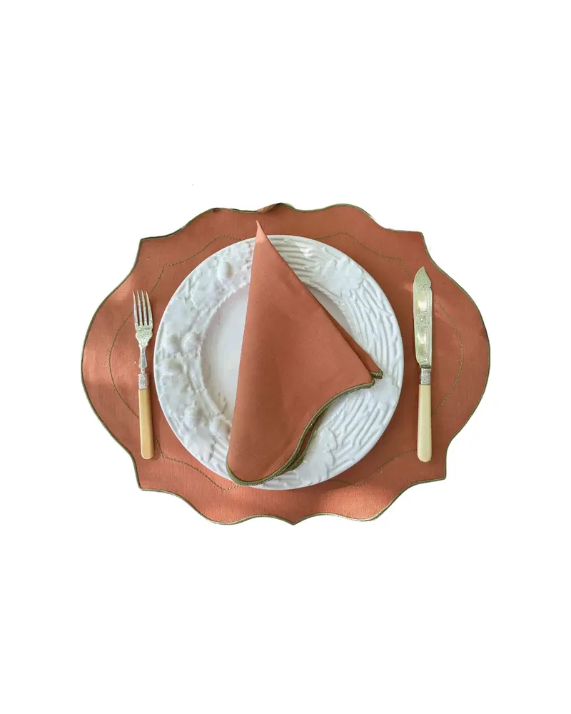 Sveva's Home Linen Embroidered Placemats & Napkins Terra Cotta Set of 4