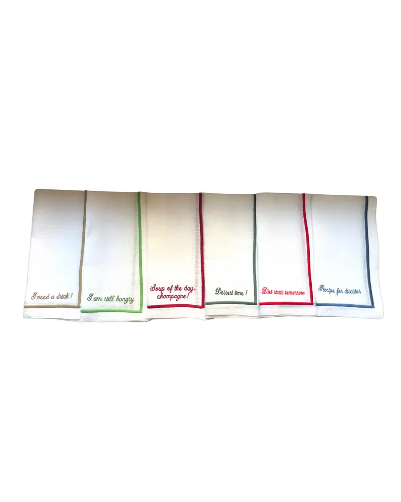 Sveva's Home Linen Embroidered Quote Napkins Set of 6