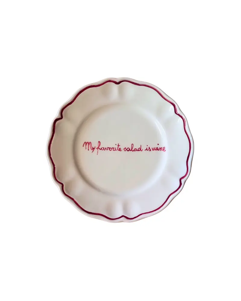 Sveva's Home "My Favorite Salad is Wine" Ceramic Scalloped Plate Set of 4