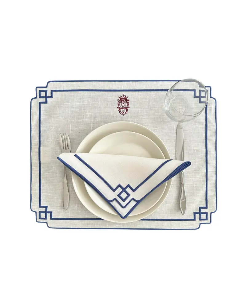 Sveva's Home Personalized Crest or Logo Linen Placematsn and Napkins Set of 4
