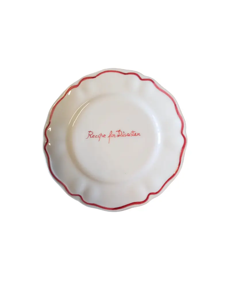 Sveva's Home "Recipe for Disaster" Ceramic Scalloped Plate Set of 4