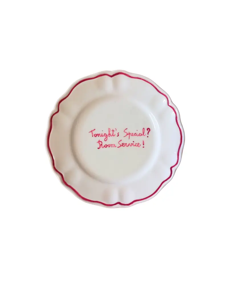 Sveva's Home "Tonight's Special? Room Service!" Ceramic Scalloped Plate Set of 4