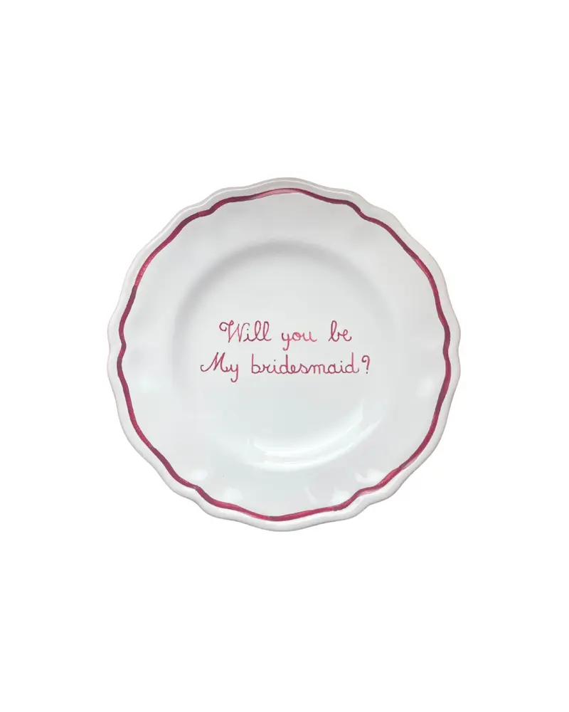 Sveva's Home "Will You Be My Bridesmaid" Ceramic Scalloped Plate Set of 4