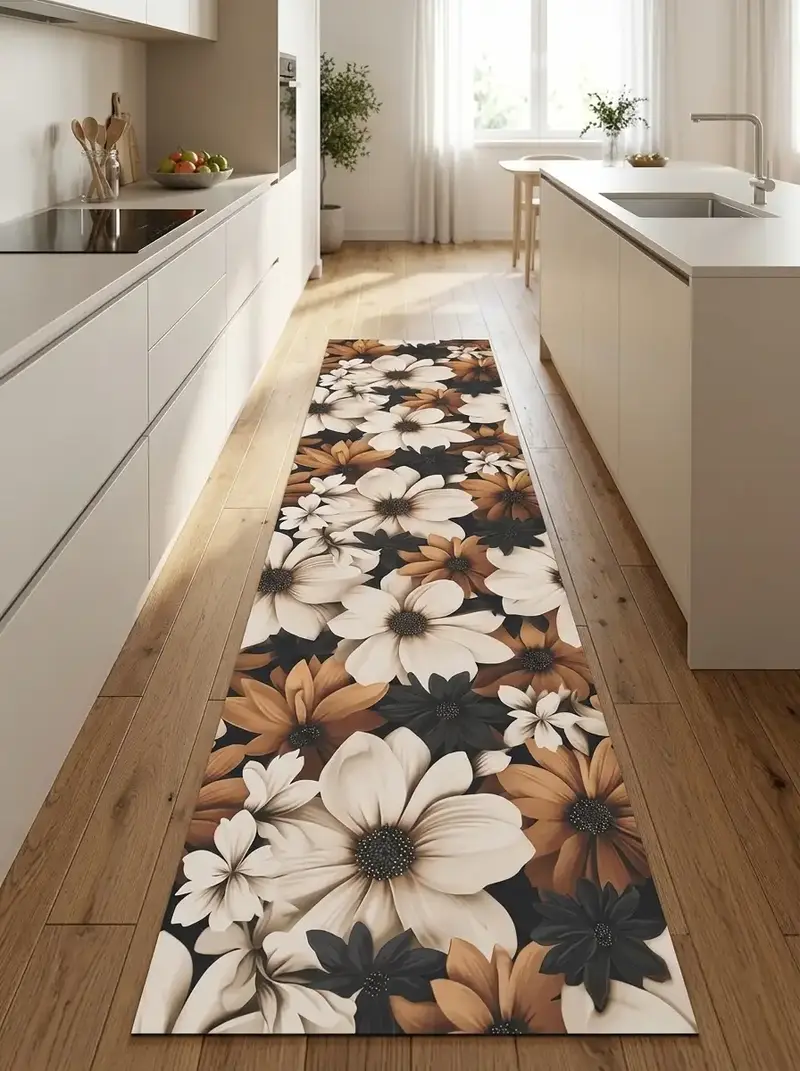 Tappeto al Taglio Lavabile – Fantasia Floreale Bianco e Terracotta
