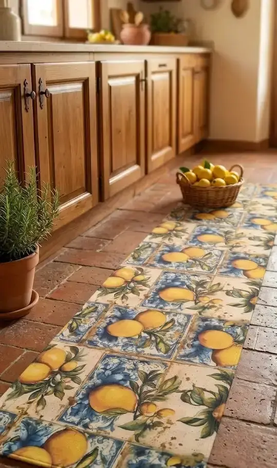 Tappeto Limoni Maiolica Mediterranea al Taglio PVC