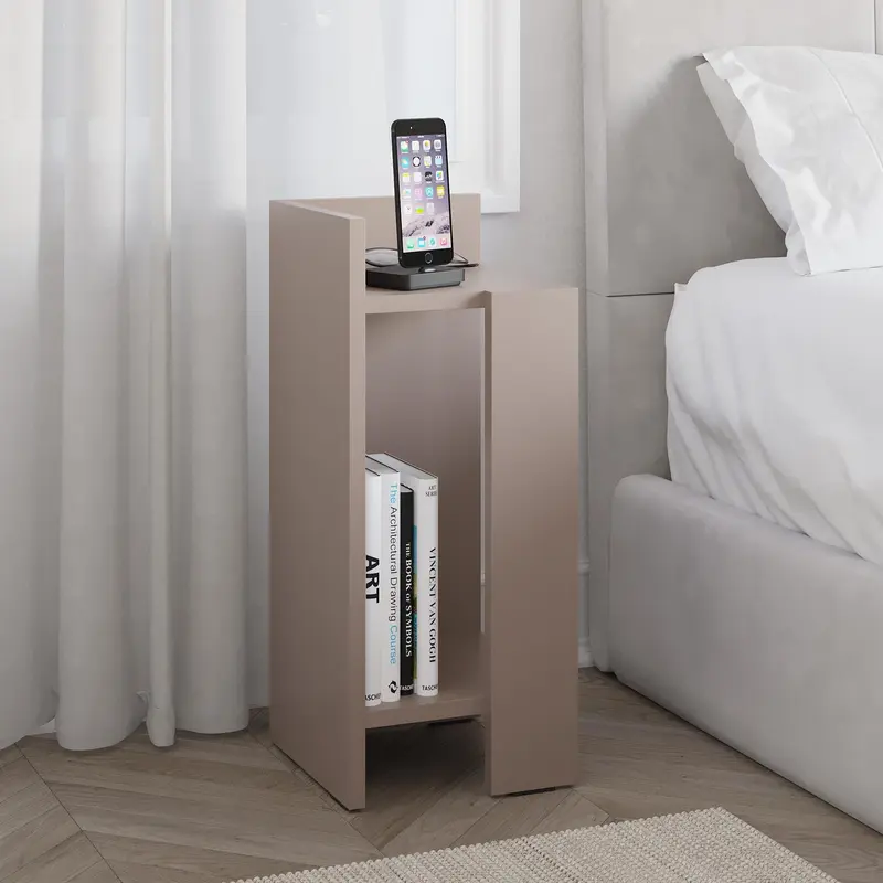 Tavolino comodino di design Elos 27x25x60h colore tortora sinistro
