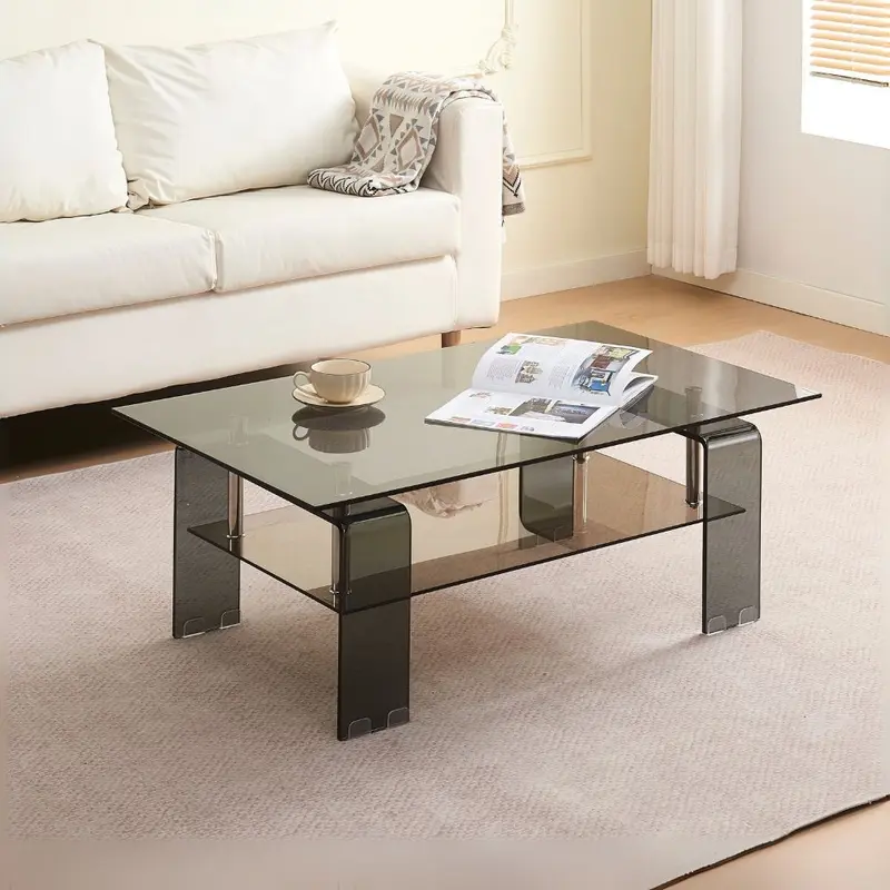 Tavolino Crystal in vetro temperato colore nero fumè 100x60x39 cm.
