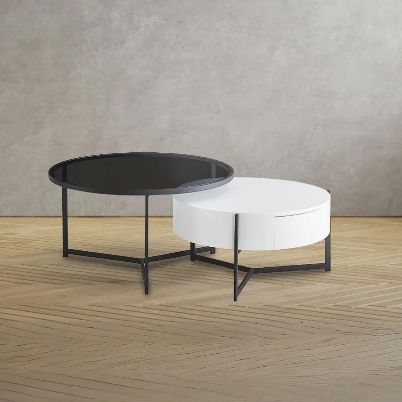 Tavolino da salotto Velvi con doppio piano e cassetto in colore bianco e nero