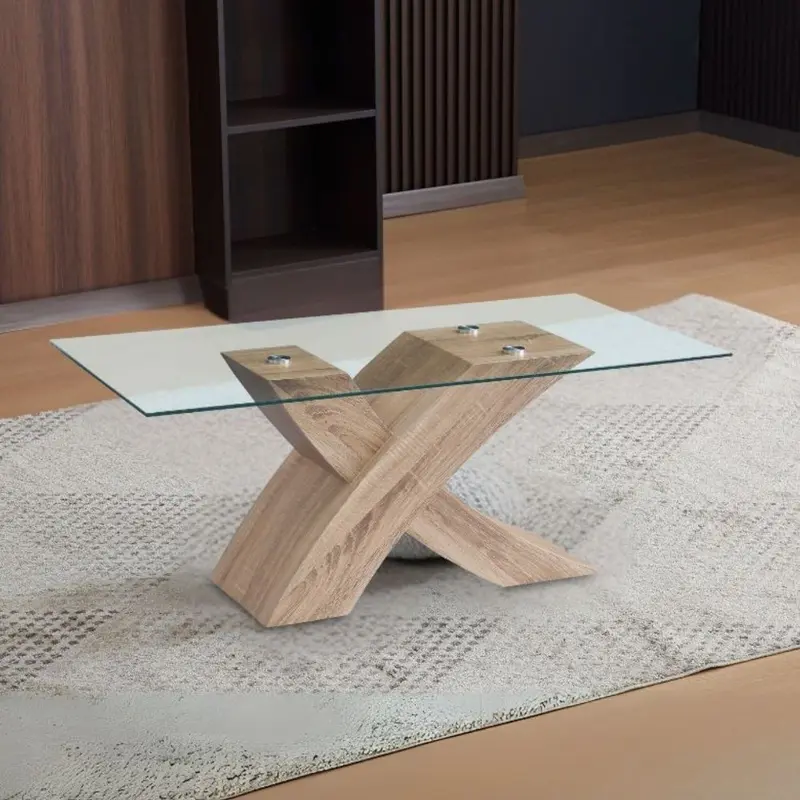 Tavolino Shiva con piano in vetro temperato e struttura colore rovere WD03