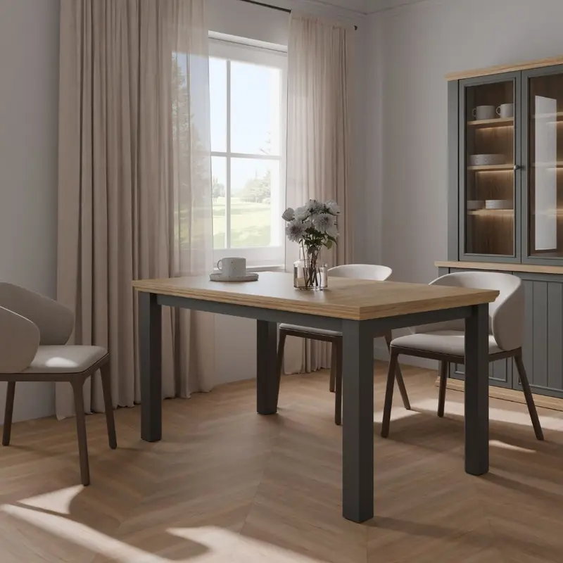 Tavolo allungabile Essenza con piano rovere e struttura grigio scuro