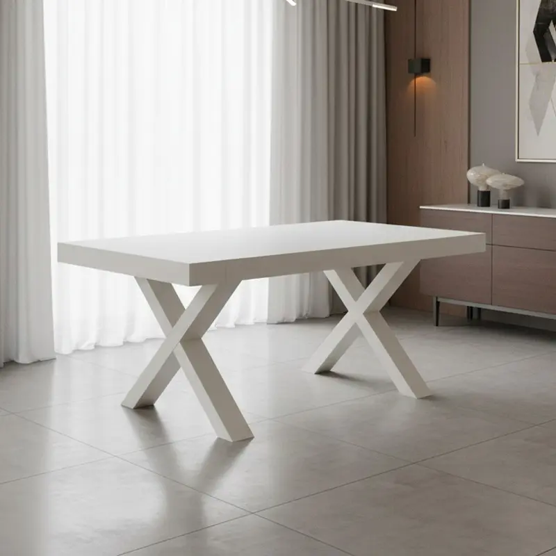 Tavolo allungabile Gondar 180x90 cm. con piano in bianco frassinato e base bianco frassinato