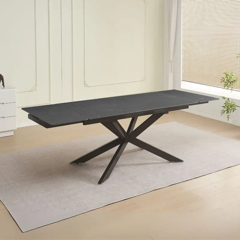 Tavolo allungabile Roxane con piano in ceramica effetto marmo nero ardesia C201 opaco e gambe in metallo nero