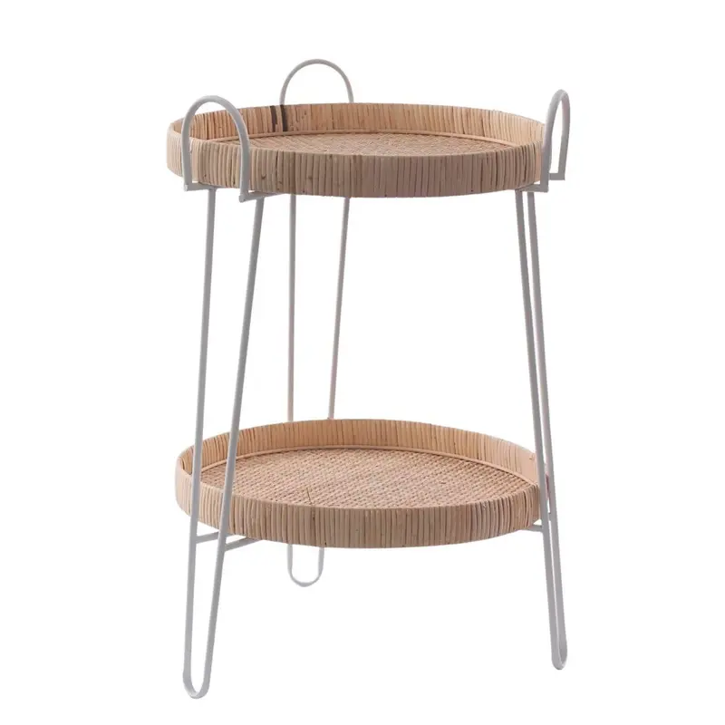 Tavolo da caffè in metallo bianco e rattan Ø42H60