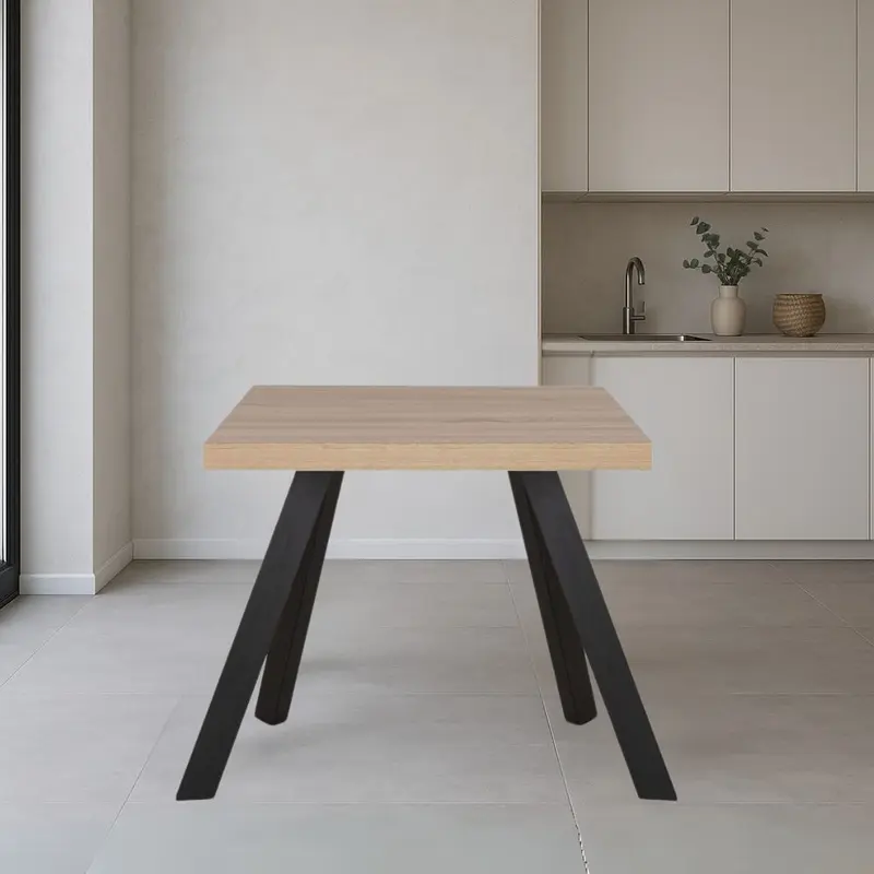 Tavolo fisso Marburg 80x80 con piano rovere e struttura in acciaio antracite