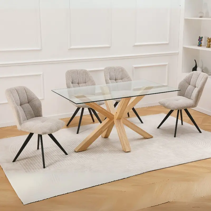 Tavolo in vetro temperato Beia con gambe in legno