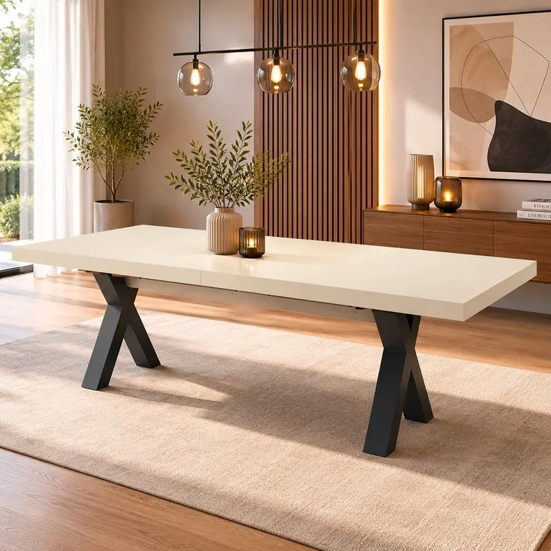 Tavolo Milonga480 180x100 cm. allungabile 480 cm con piano in cashmere e gambe antracite