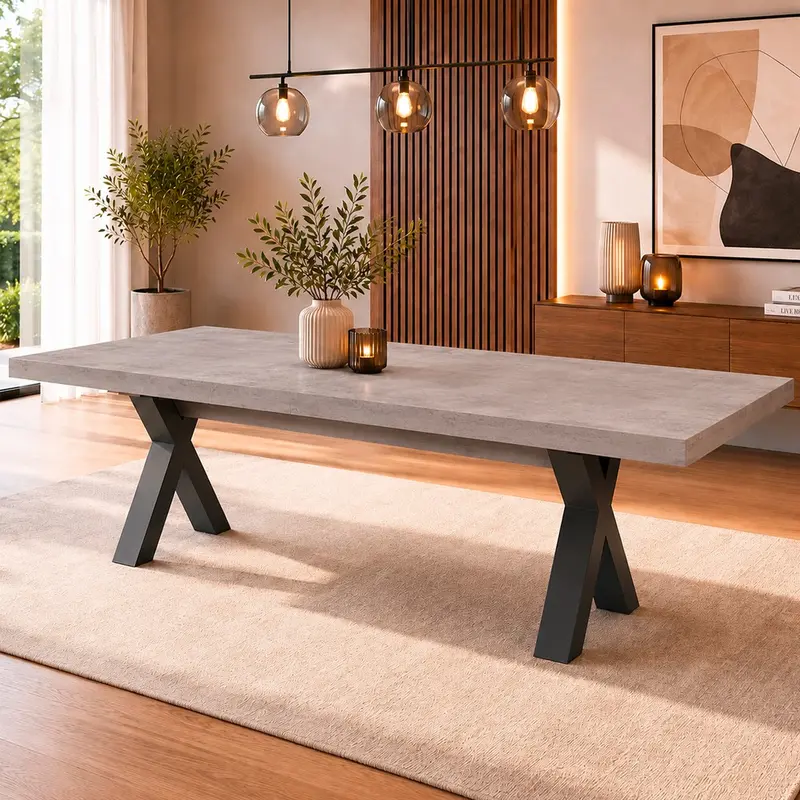 Tavolo Milonga480 180x100 cm. allungabile 480 cm con piano in cemento e gambe antracite