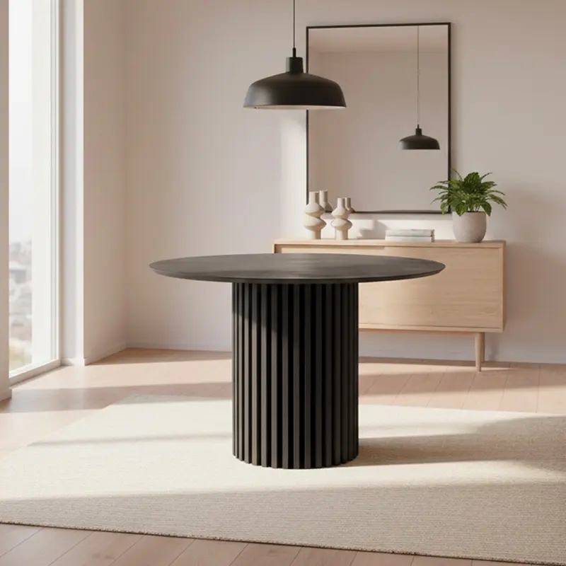 Tavolo Olympus con piano in irony grey super matt e struttura in legno nero