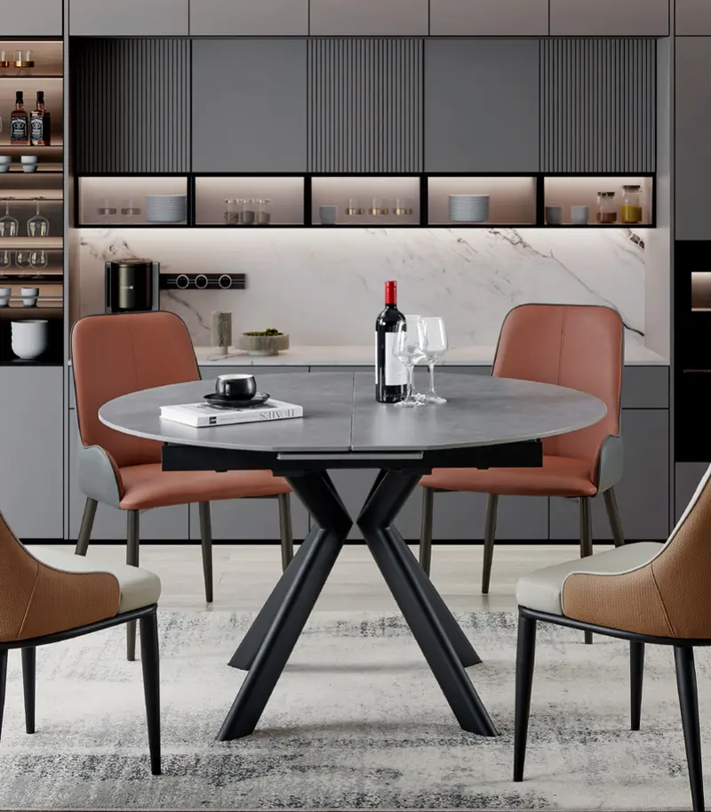 Tavolo rotondo allungabile Coltrane - top ceramica grigio lucido 120-150 cm