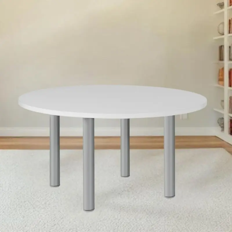 Tavolo tondo Manila con gambe in acciaio verniciato alluminio e piano colore bianco 120x120 cm.