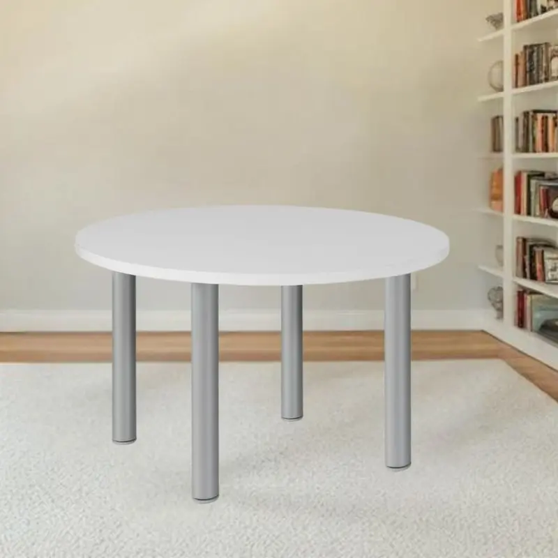 Tavolo tondo Manila con gambe in acciaio verniciato alluminio e piano colore bianco 90x90 cm.