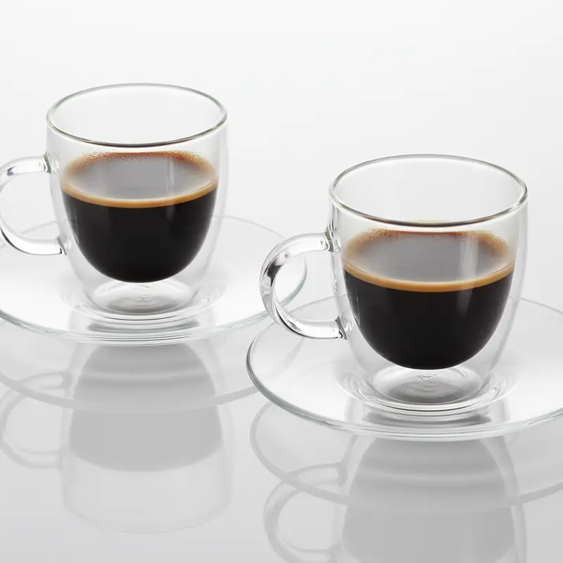 Tazzina caffe double wall glass Brandani - c/piat set 2 pz vetro