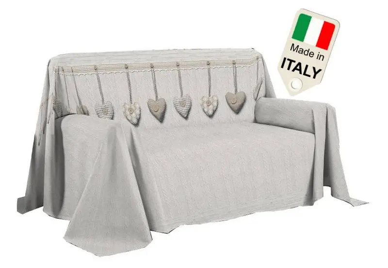 Telo Copridivano 180 x 290 cm Made in Italy, Copritutto 100% Cotone, colore Beige, Telo Arredo, Salvadivano Copriletto Estivo