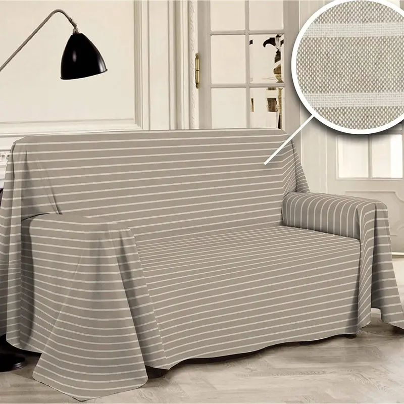 Telo Copridivano Made in Italy, Copritutto 100% Cotone Riciclato Tinto Filo, a Righe, Telo Arredo, Salva Divano, Coperta Picnic