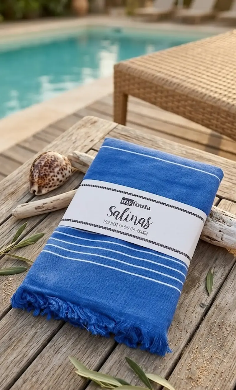Telo Mare Fouta Salinas Blu Cobalto 90x170 cm con Frange – 95% Cotone