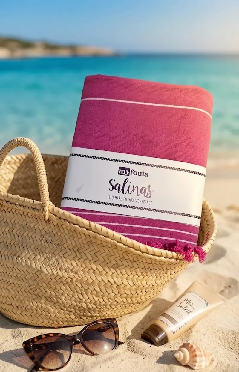 Telo Mare Fouta Salinas Fucsia 90x170 cm con Frange – 95% Cotone