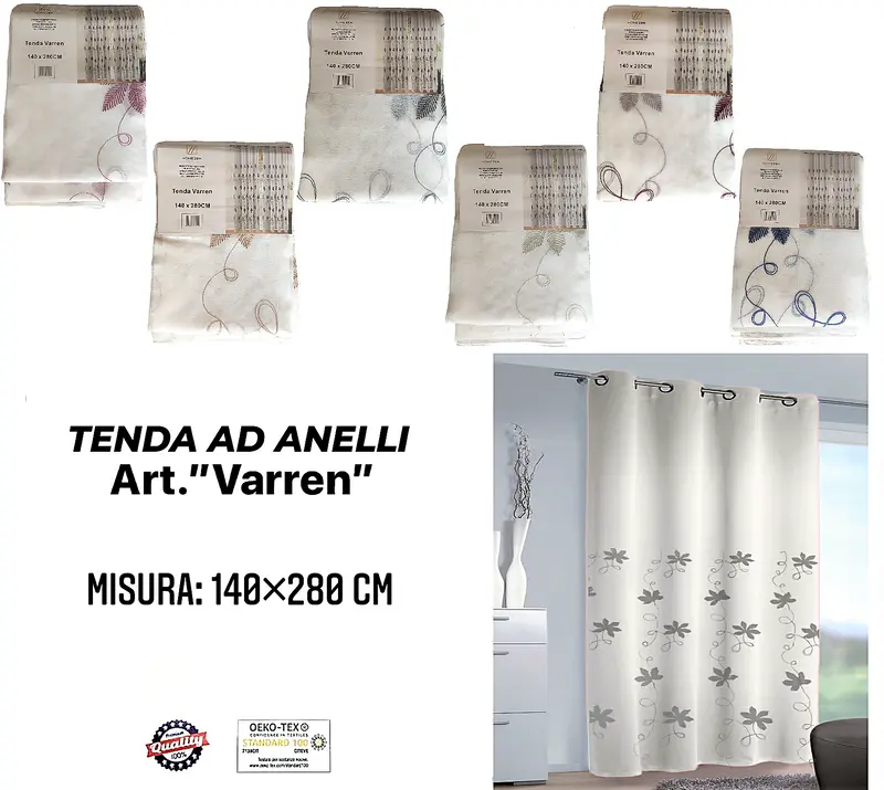 Tenda da Interno ad Anelli con Fantasia con Foglie 140×280cm
