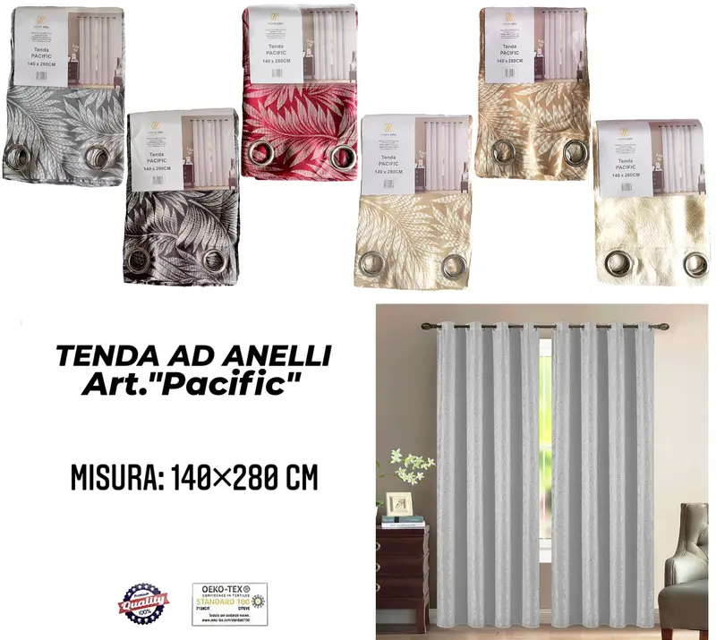 Tenda da Interno ad Anelli Coprente con Fantasia a Foglie di Felce 140×280cm